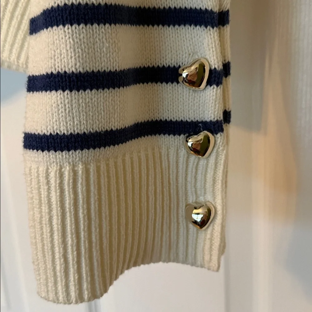 XO KR Kerri Rosenthal Navy White Stripe Sweater Orange Embroidery Cropped
